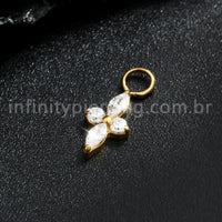 Pingente Para Piercing Titânio Flor 4 Pedras