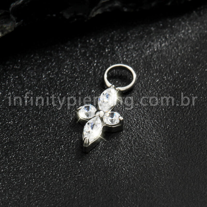 Pingente Para Piercing Titânio Flor 4 Pedras