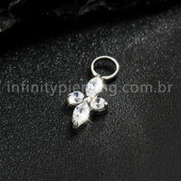 Pingente Para Piercing Titânio Flor 4 Pedras