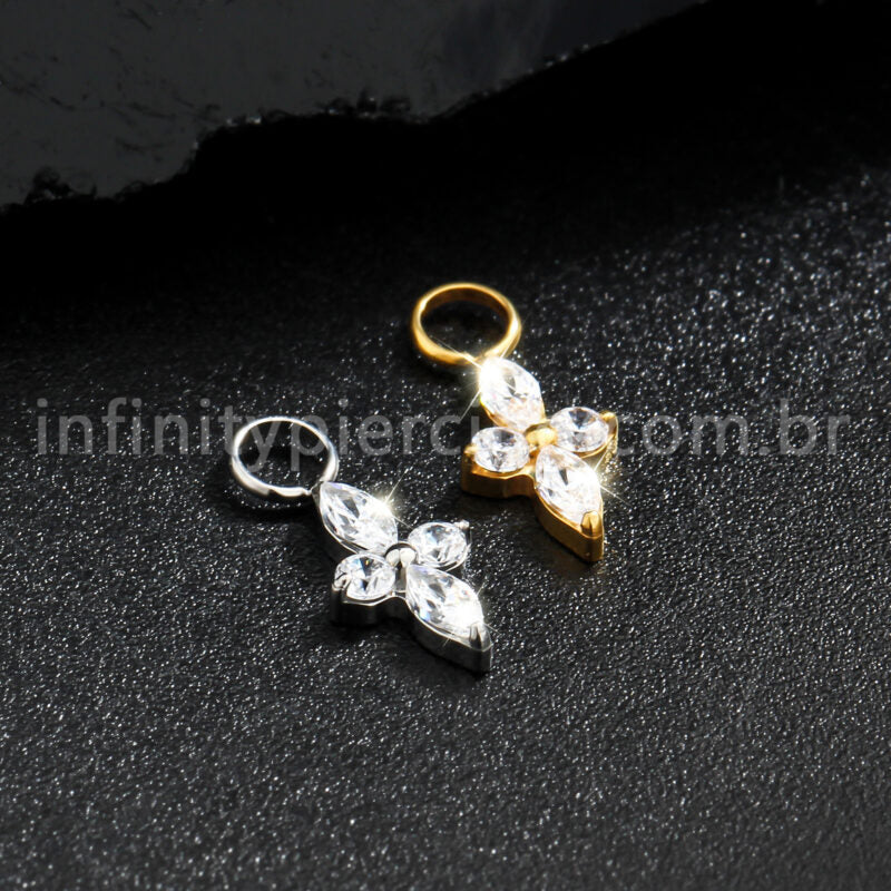 Pingente Para Piercing Titânio Flor 4 Pedras