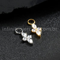 Pingente Para Piercing Titânio Flor 4 Pedras