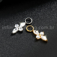 Pingente Para Piercing Titânio Flor 4 Pedras