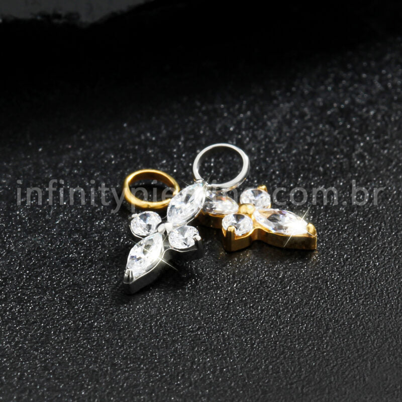 Pingente Para Piercing Titânio Flor 4 Pedras