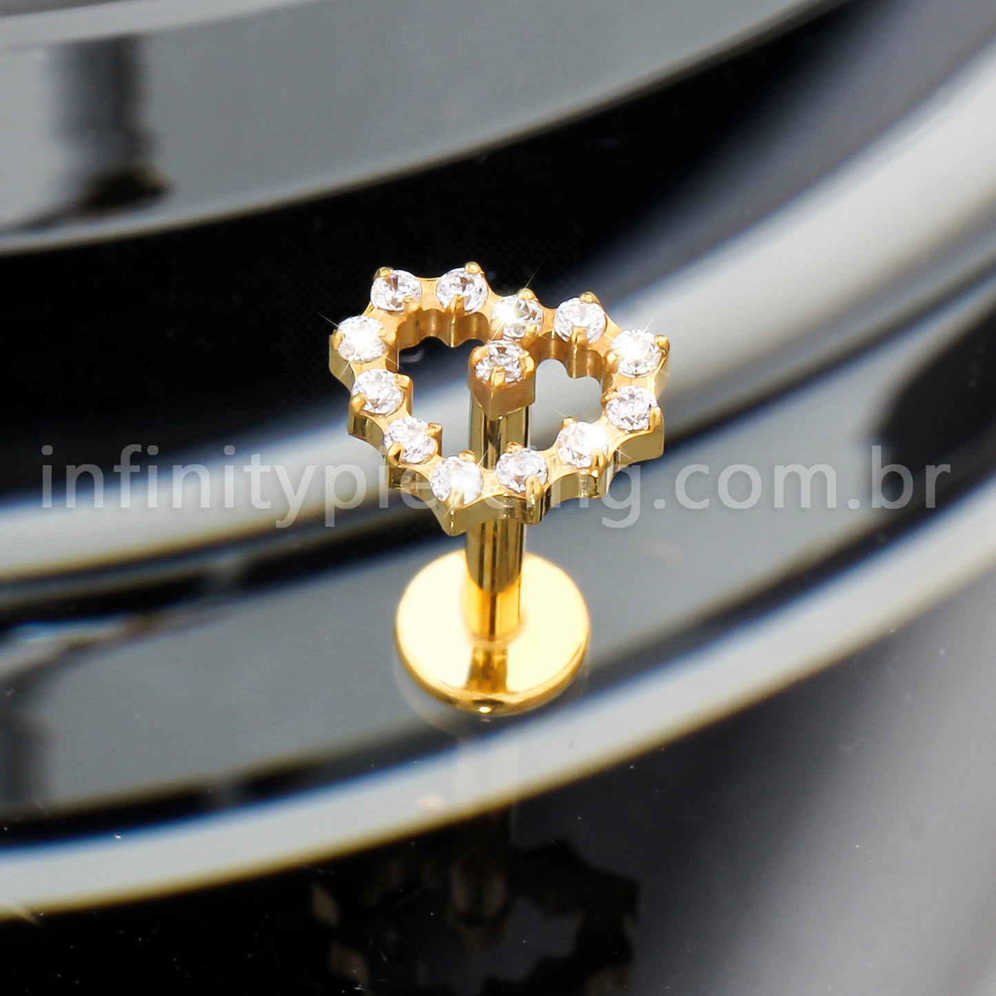 Piercing Labret Titânio Coração Zircõnia Cravejada