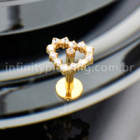 Piercing Labret Titânio Coração Zircõnia Cravejada