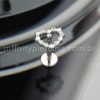 Piercing Labret Titânio Coração Zircõnia Cravejada