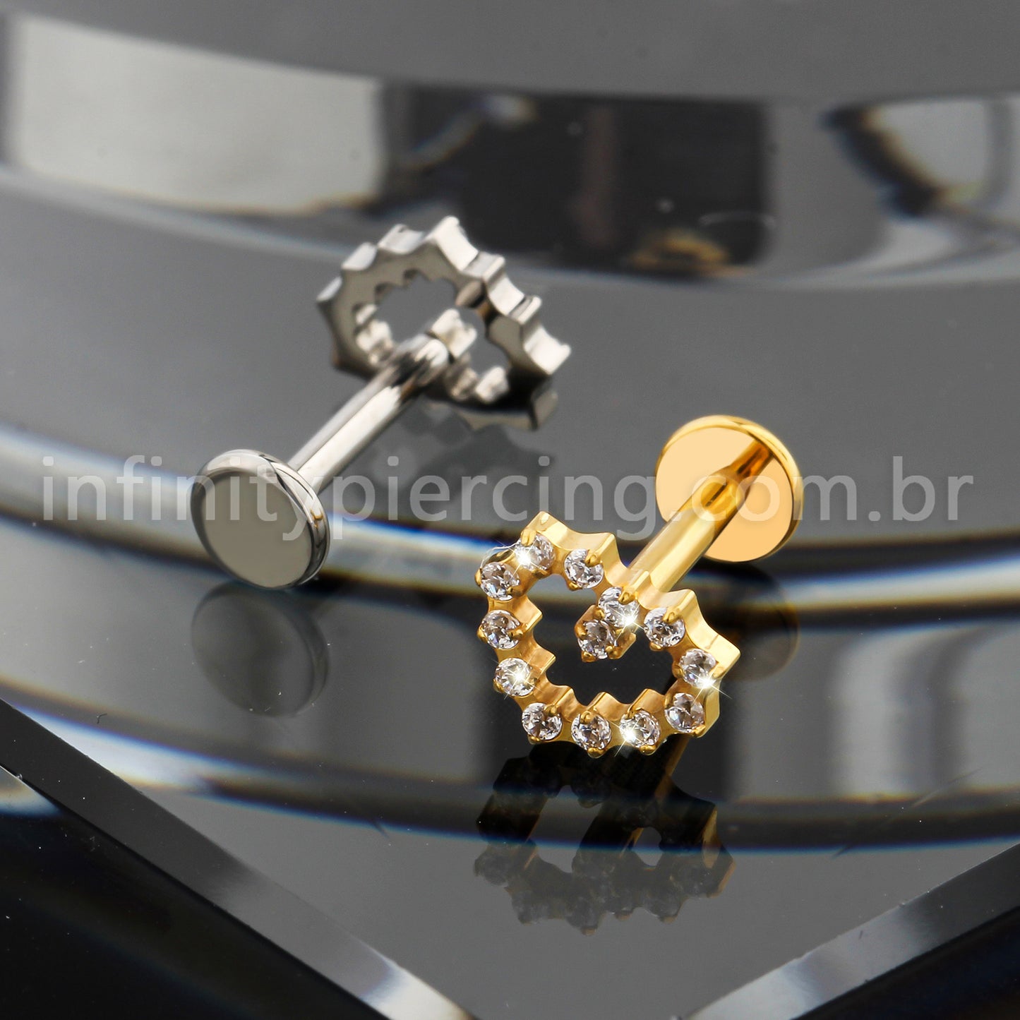 Piercing Labret Titânio Coração Zircõnia Cravejada
