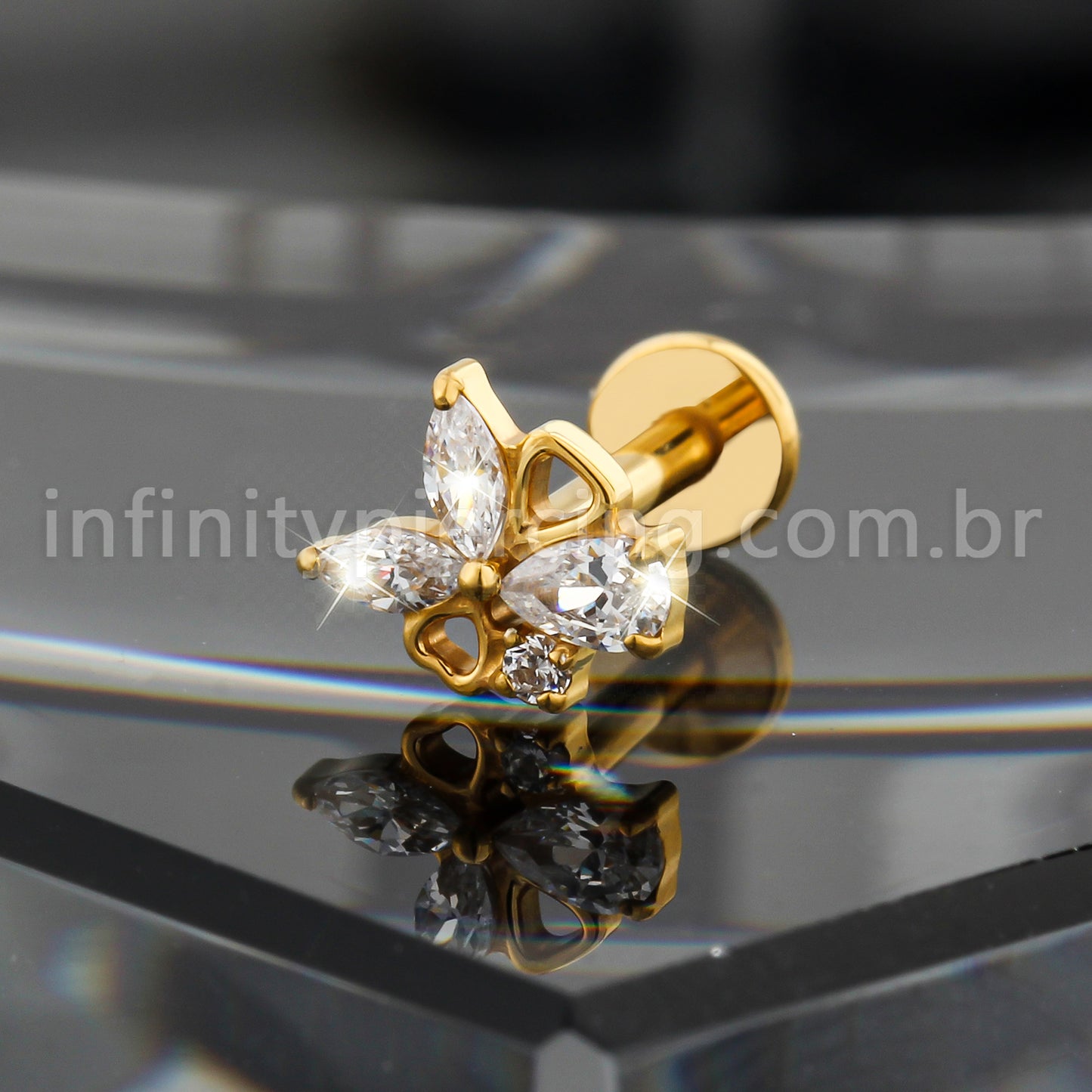 Piercing Labret Titânio Zircônia Cravejada