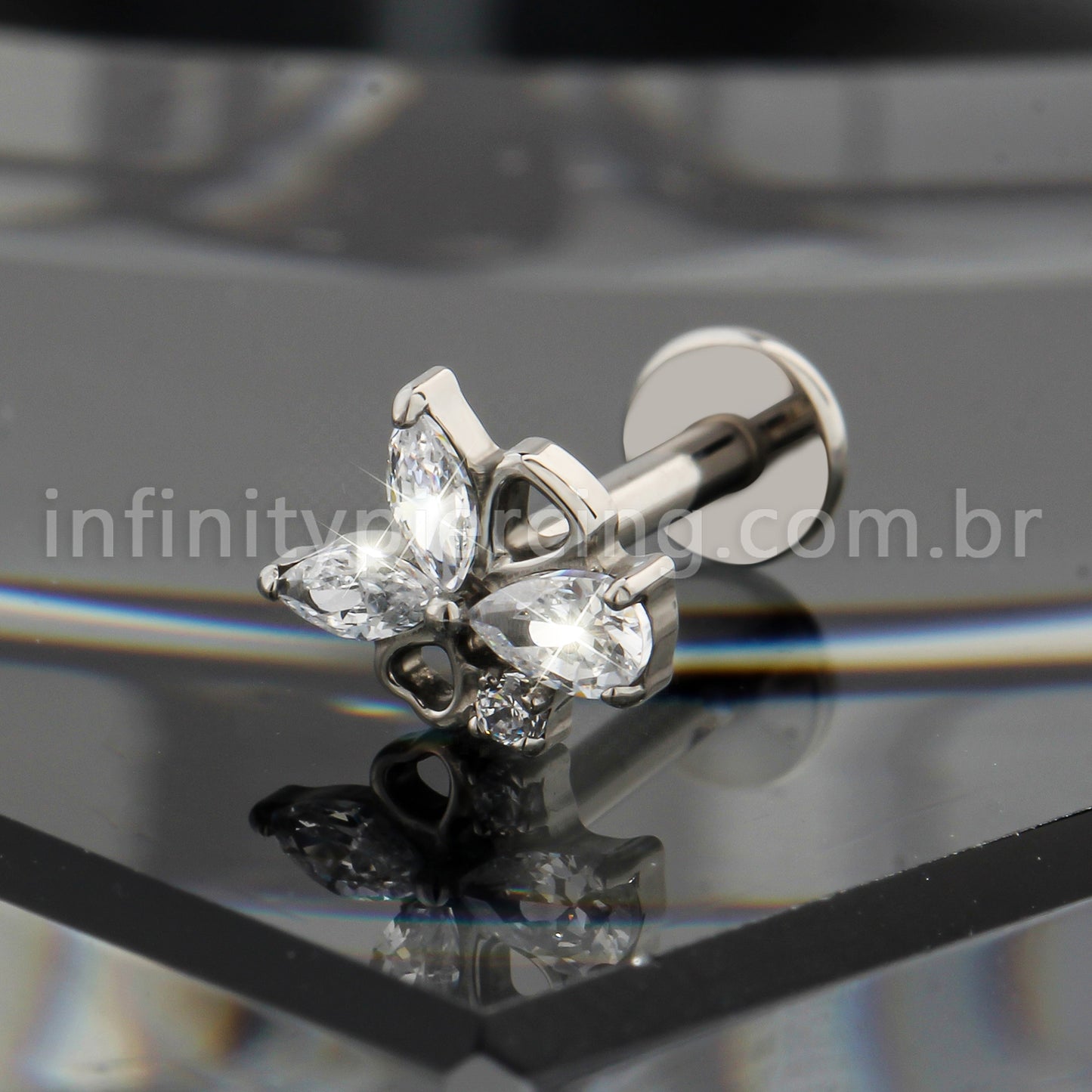 Piercing Labret Titânio Zircônia Cravejada