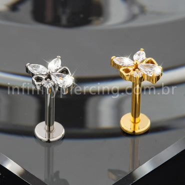 Piercing Labret Titânio Zircônia Cravejada