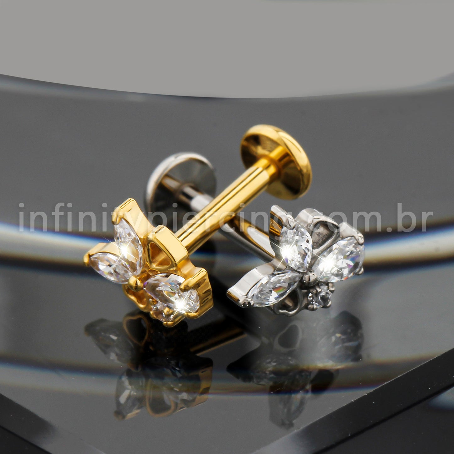 Piercing Labret Titânio Zircônia Cravejada