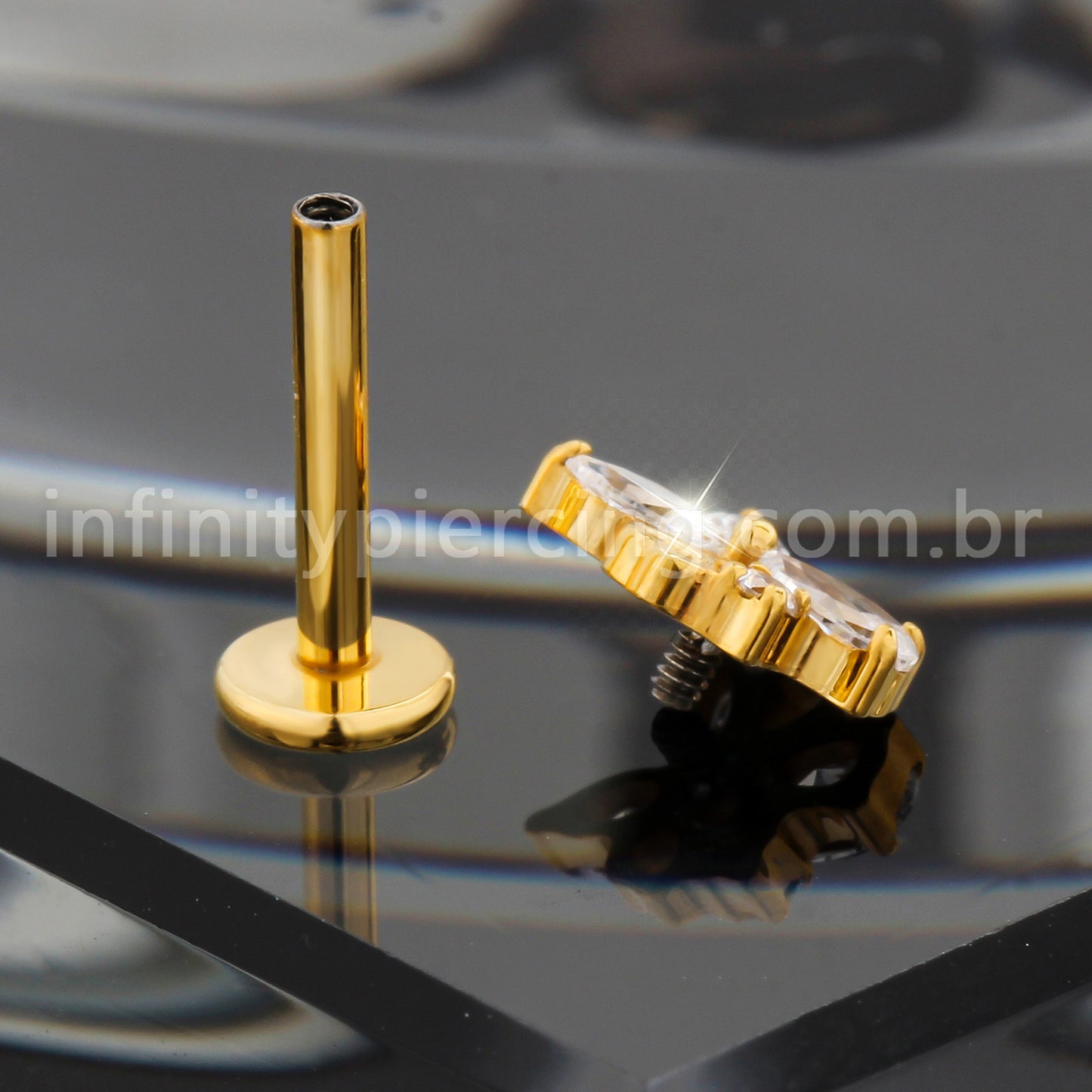 Piercing Labret Titânio Zircônia Cravejada