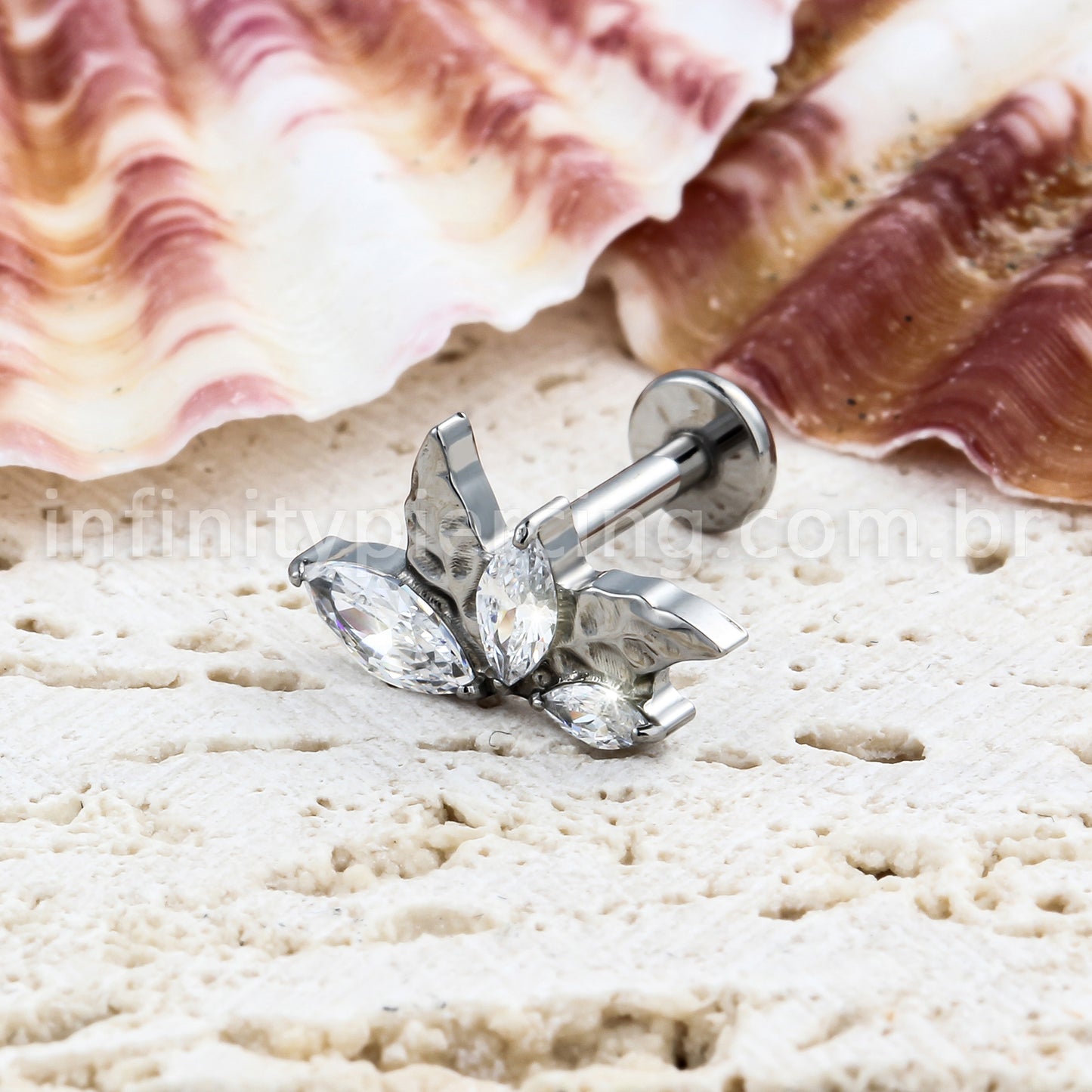 Piercing Labret Titânio Folhas Detalhada / Zircônia
