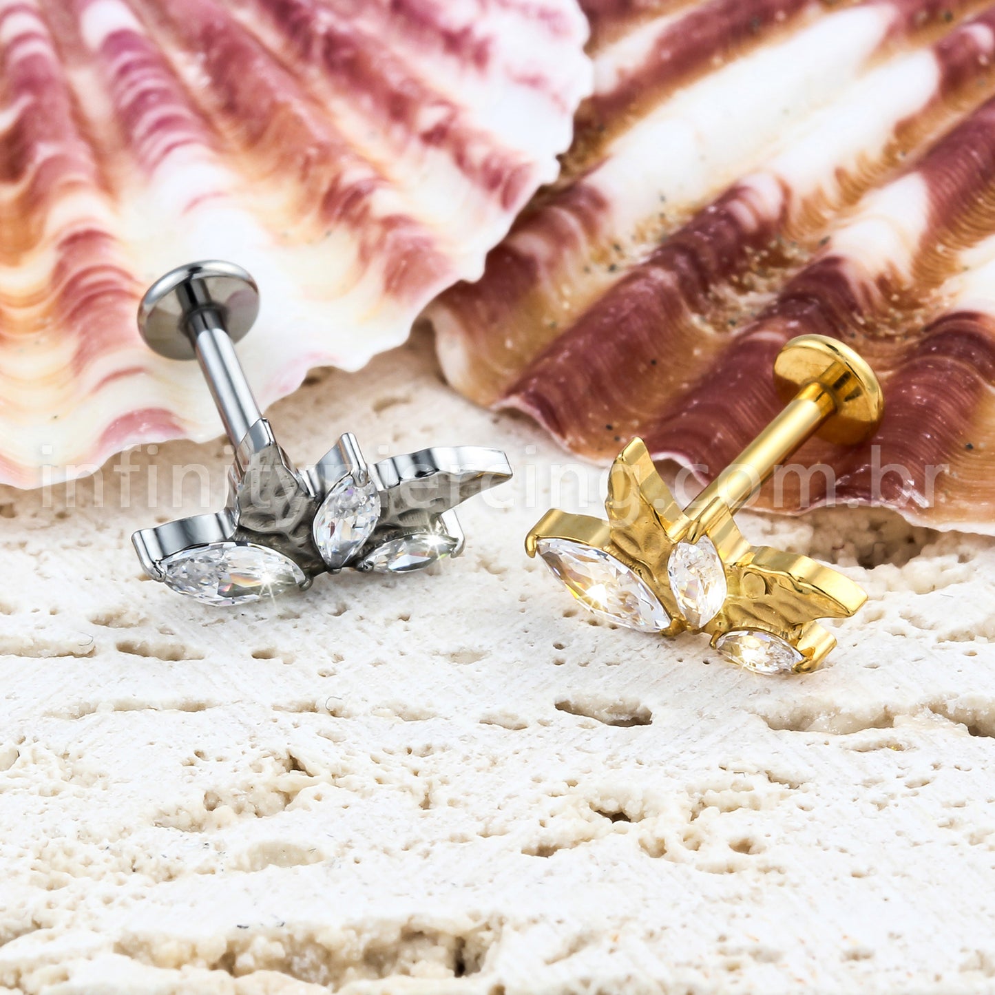 Piercing Labret Titânio Folhas Detalhada / Zircônia