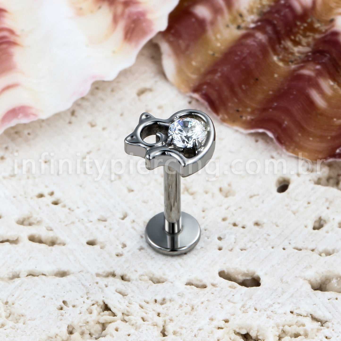 Piercing Labret Titânio Gato/Coração