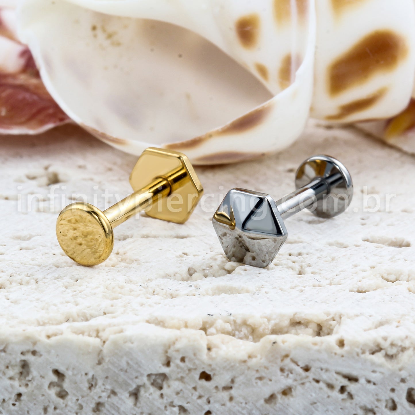 Piercing Labret Titânio Hexagonal