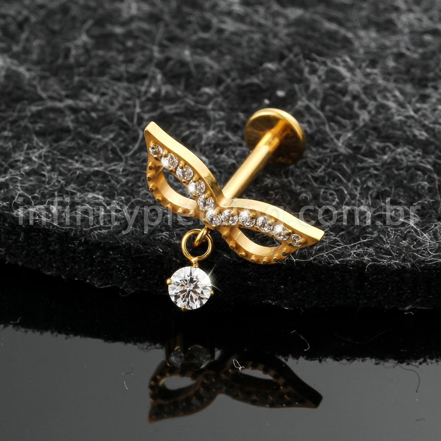 Piercing Labret Titânio Mascara Com Zircônia Cravejada