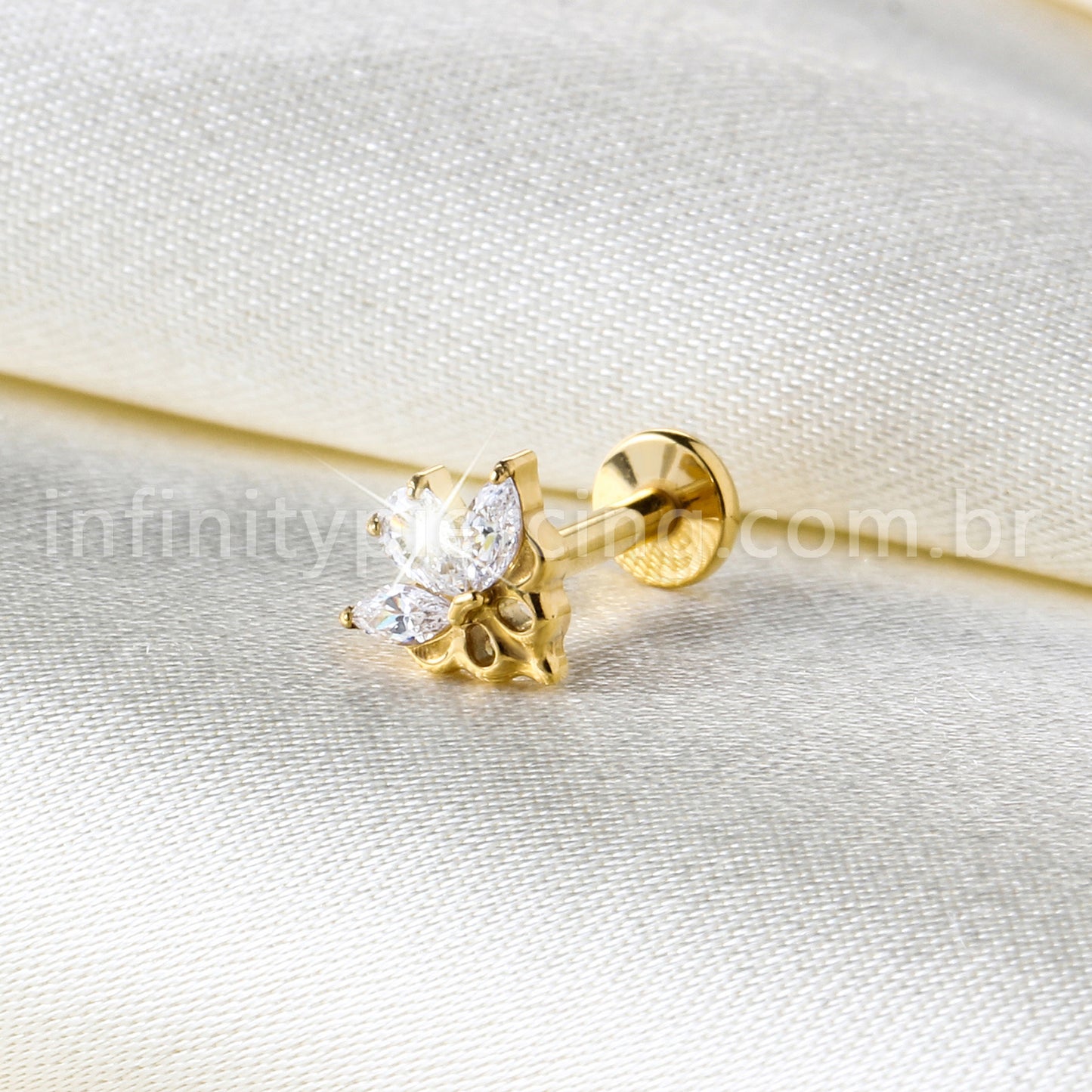 Piercing Labret Titânio Meia Flor Com Zircônia Cravejada