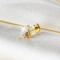 Piercing Labret Titânio Meia Flor Com Zircônia Cravejada