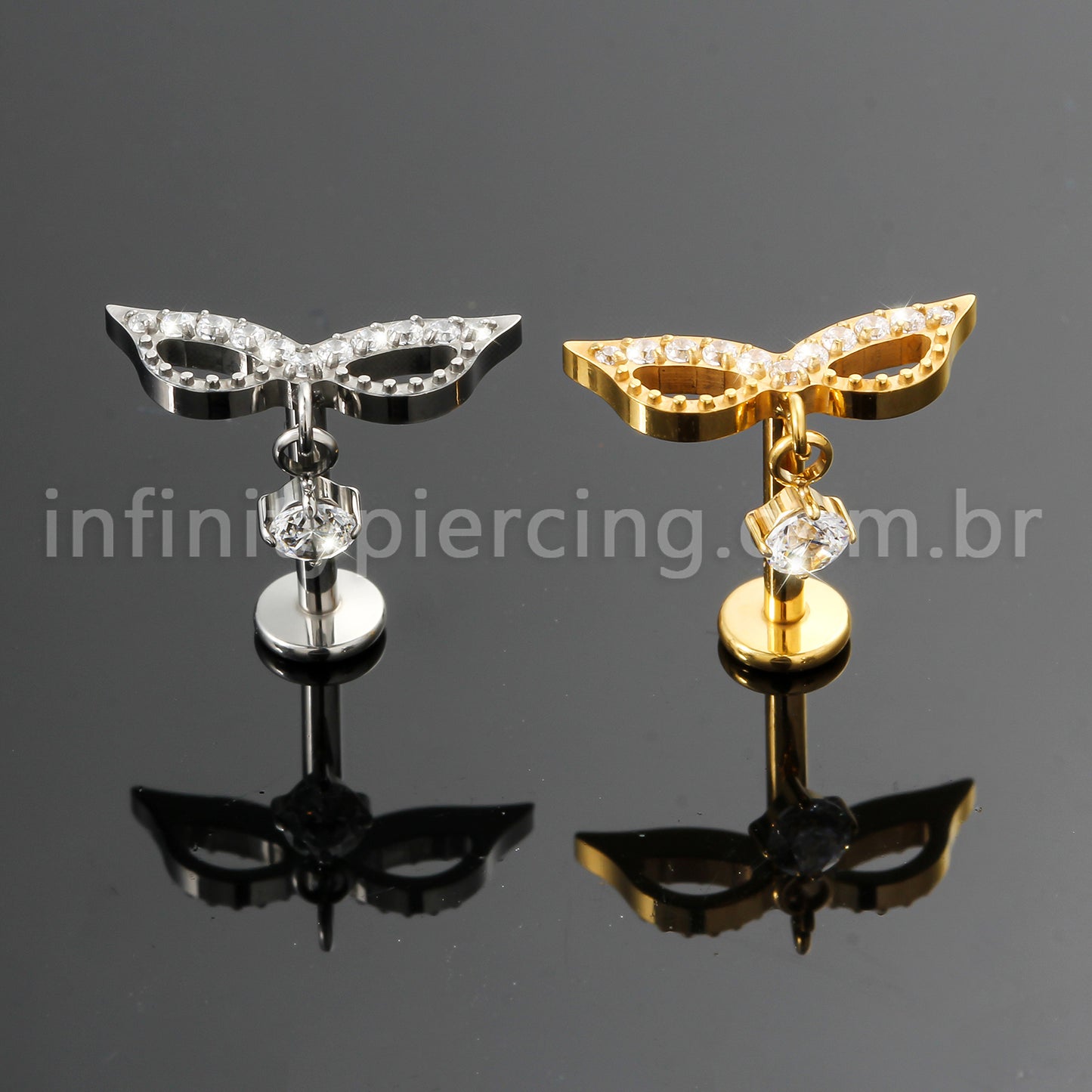 Piercing Labret Titânio Mascara Com Zircônia Cravejada