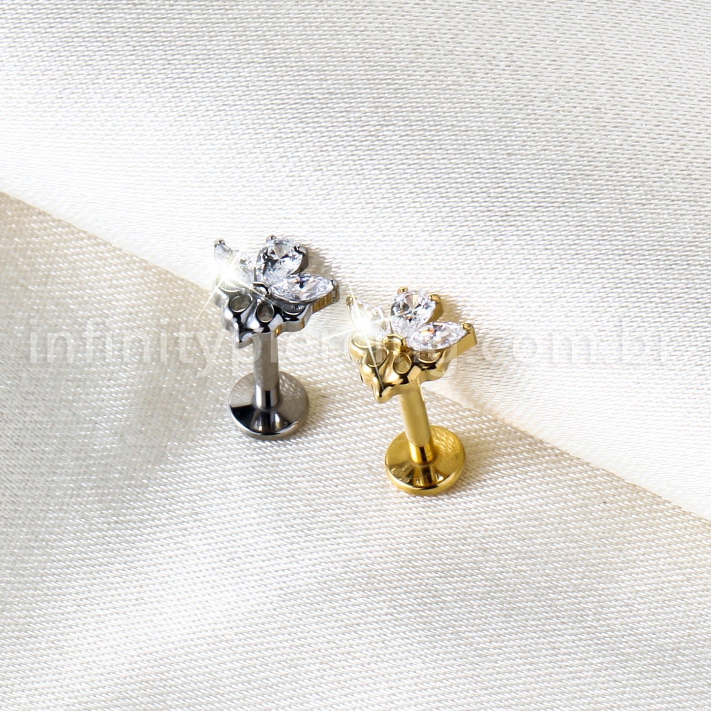 Piercing Labret Titânio Meia Flor Com Zircônia Cravejada