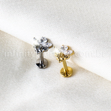 Piercing Labret Titânio Meia Flor Com Zircônia Cravejada