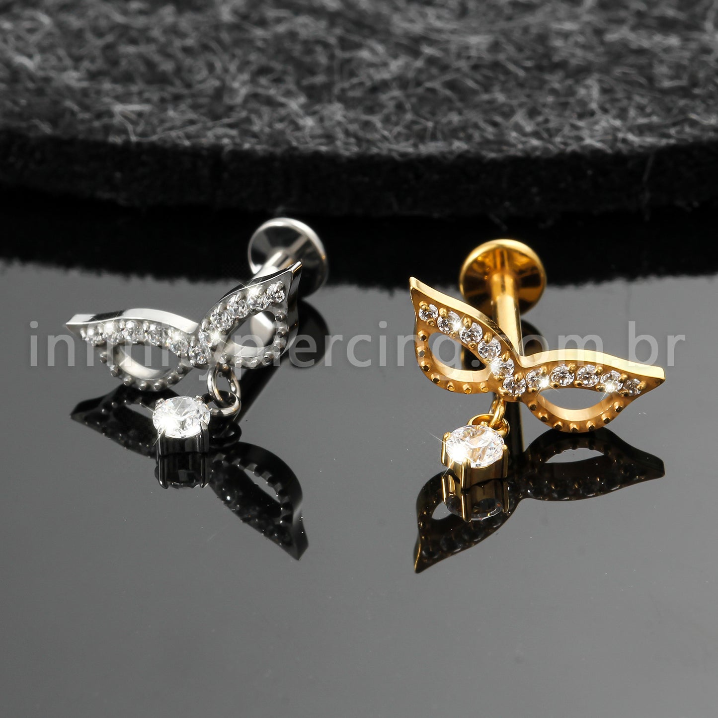 Piercing Labret Titânio Mascara Com Zircônia Cravejada
