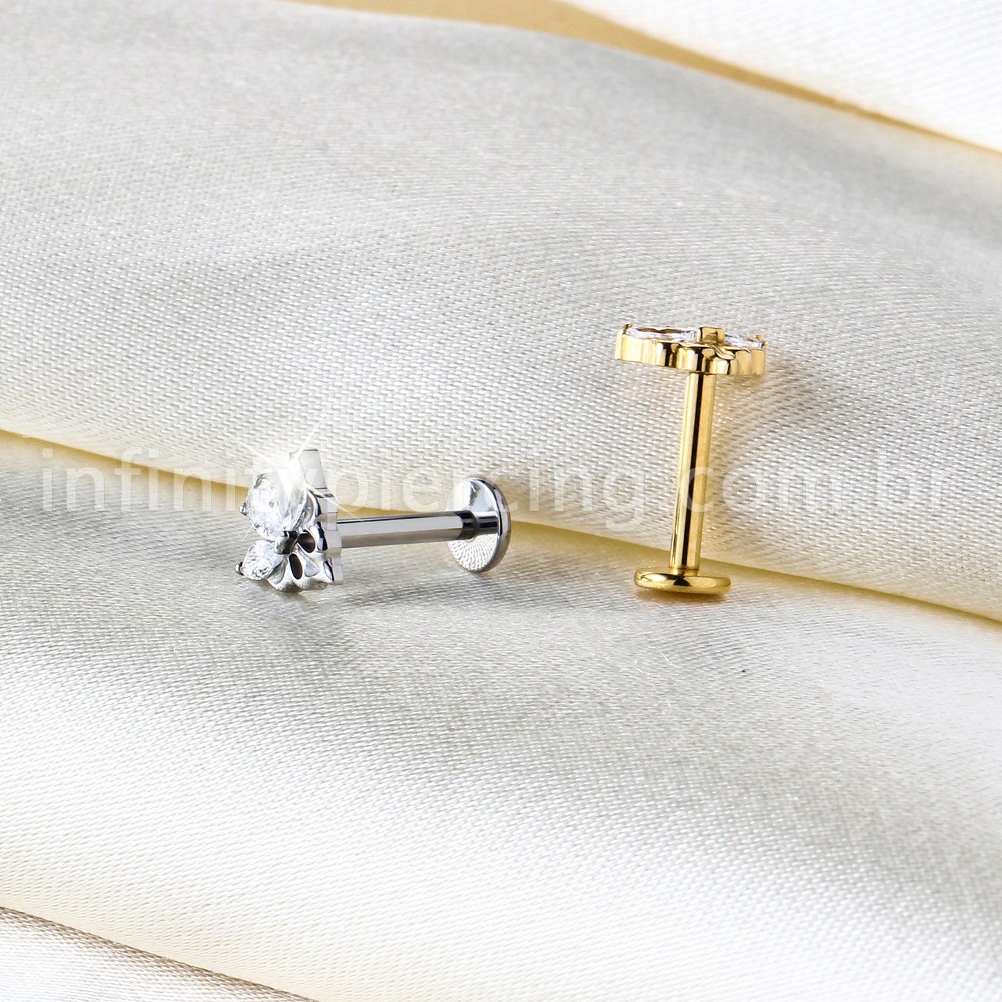 Piercing Labret Titânio Meia Flor Com Zircônia Cravejada