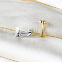 Piercing Labret Titânio Meia Flor Com Zircônia Cravejada