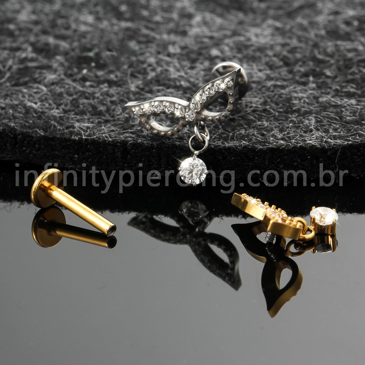 Piercing Labret Titânio Mascara Com Zircônia Cravejada