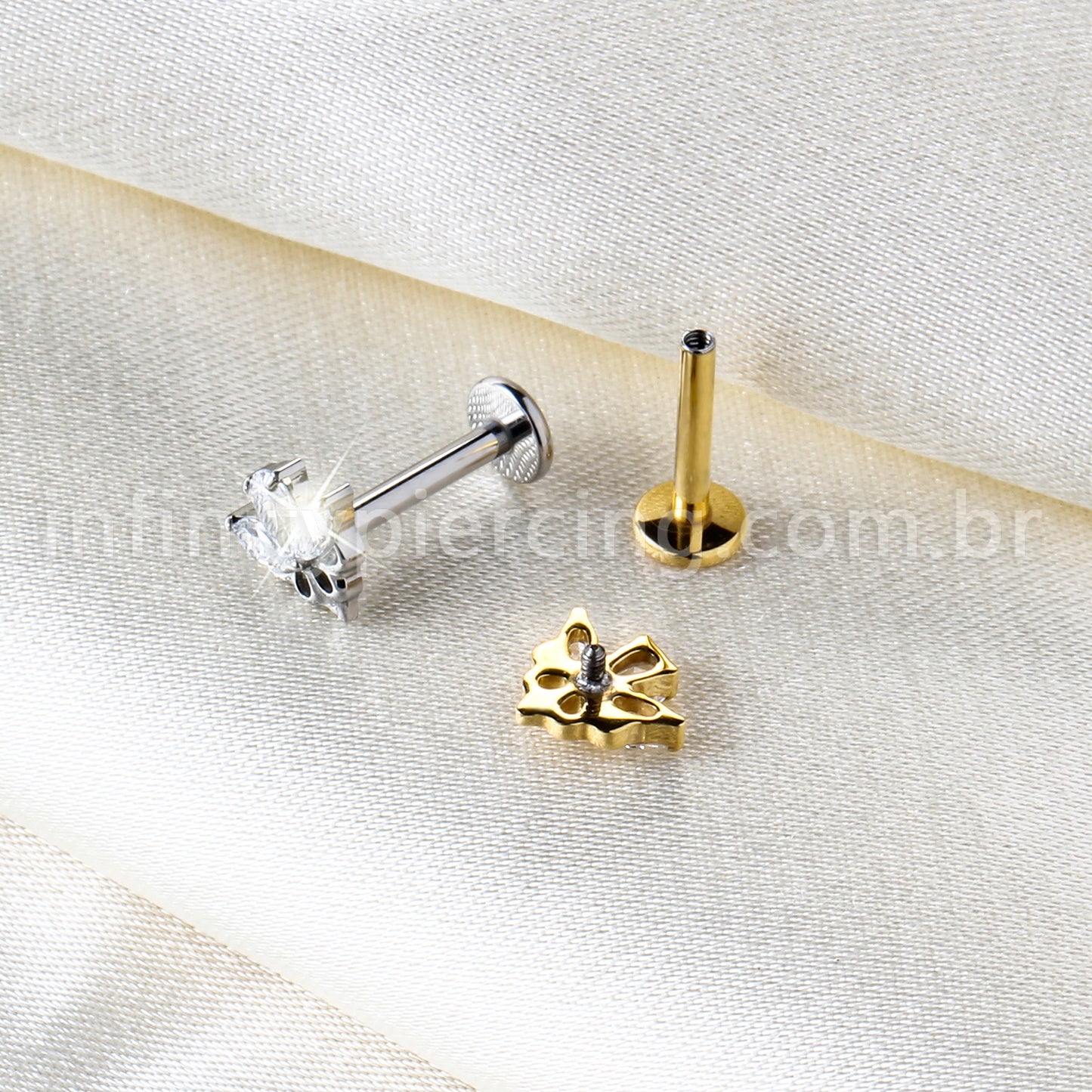 Piercing Labret Titânio Meia Flor Com Zircônia Cravejada