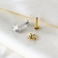 Piercing Labret Titânio Meia Flor Com Zircônia Cravejada
