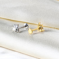 Piercing Labret Titânio Meia Flor Com Zircônia Cravejada