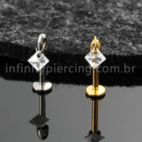Piercing Labret Titânio Com Pingente Quadrado