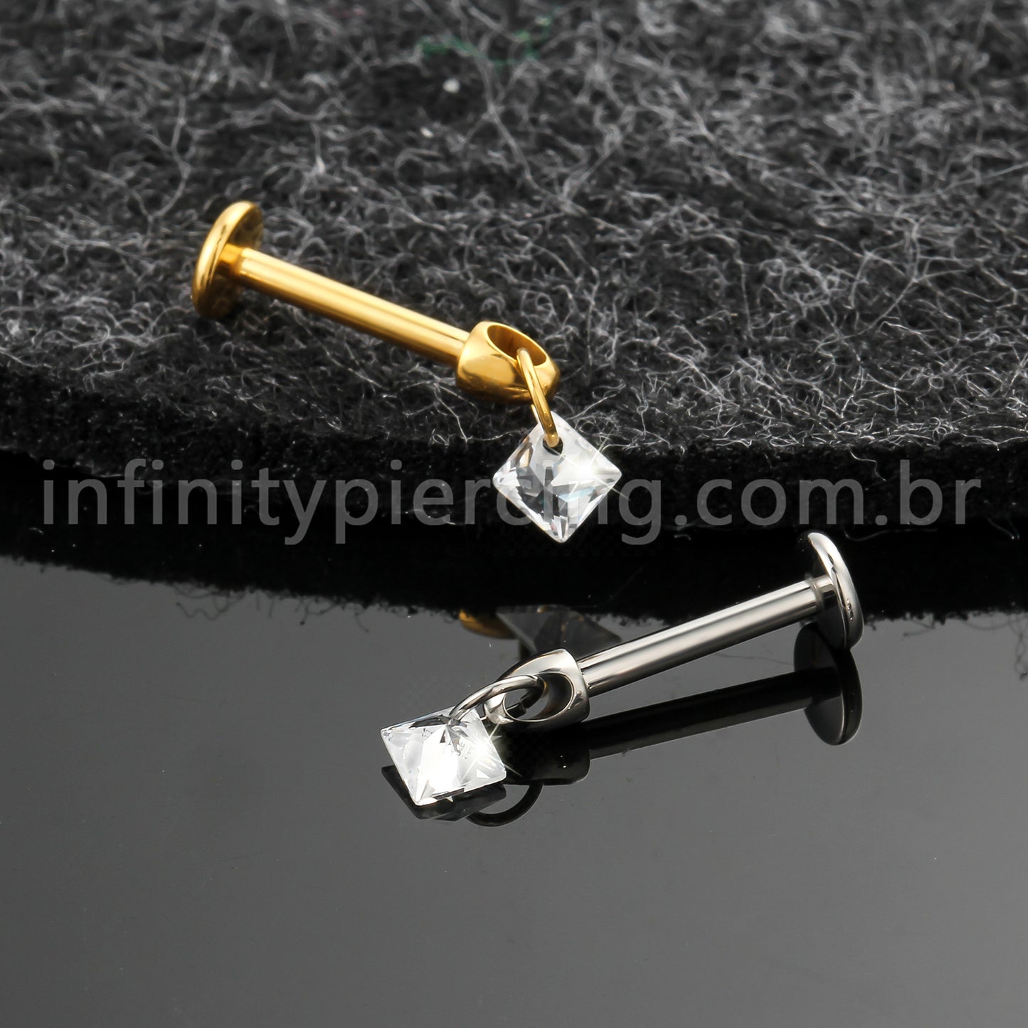 Piercing Labret Titânio Com Pingente Quadrado