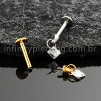Piercing Labret Titânio Com Pingente Quadrado
