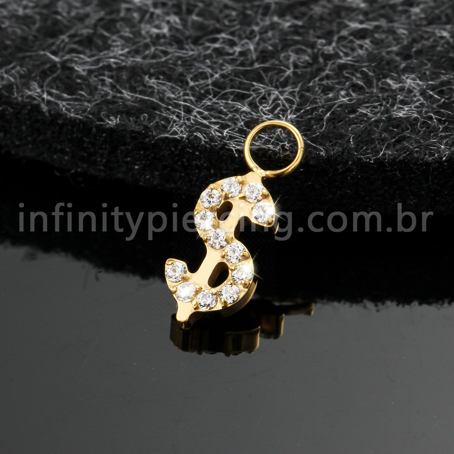 Pingente Para Piercing Titânio Cifrão Zircônia Cravejada
