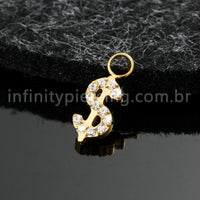 Pingente Para Piercing Titânio Cifrão Zircônia Cravejada