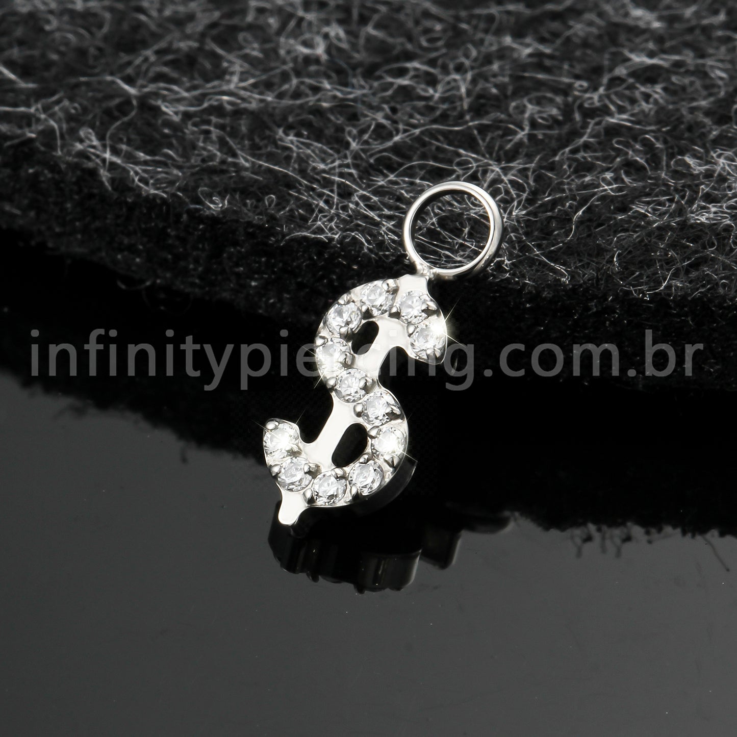 Pingente Para Piercing Titânio Cifrão Zircônia Cravejada