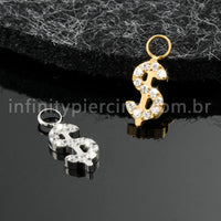 Pingente Para Piercing Titânio Cifrão Zircônia Cravejada