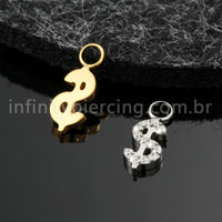 Pingente Para Piercing Titânio Cifrão Zircônia Cravejada