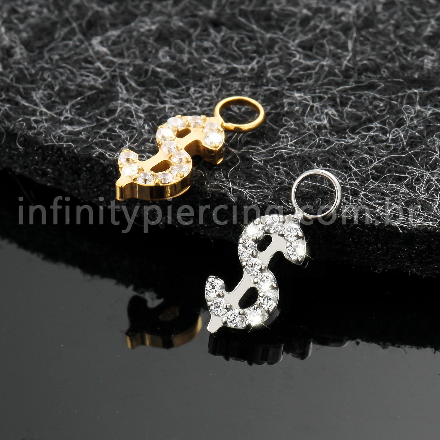 Pingente Para Piercing Titânio Cifrão Zircônia Cravejada