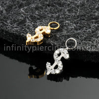 Pingente Para Piercing Titânio Cifrão Zircônia Cravejada