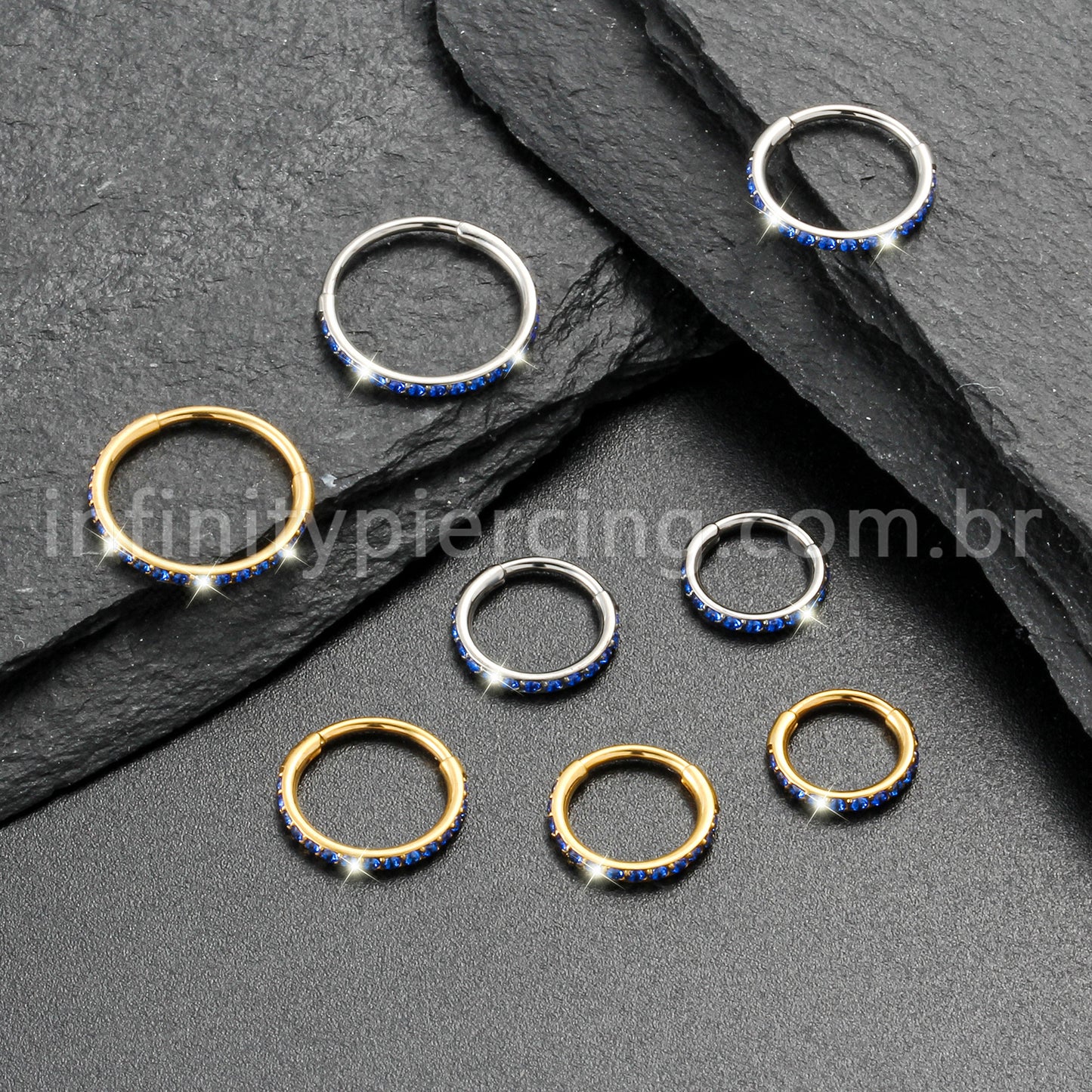 Piercing Argola Segmentada Titânio 1 Fileira Zircônia Cravejada