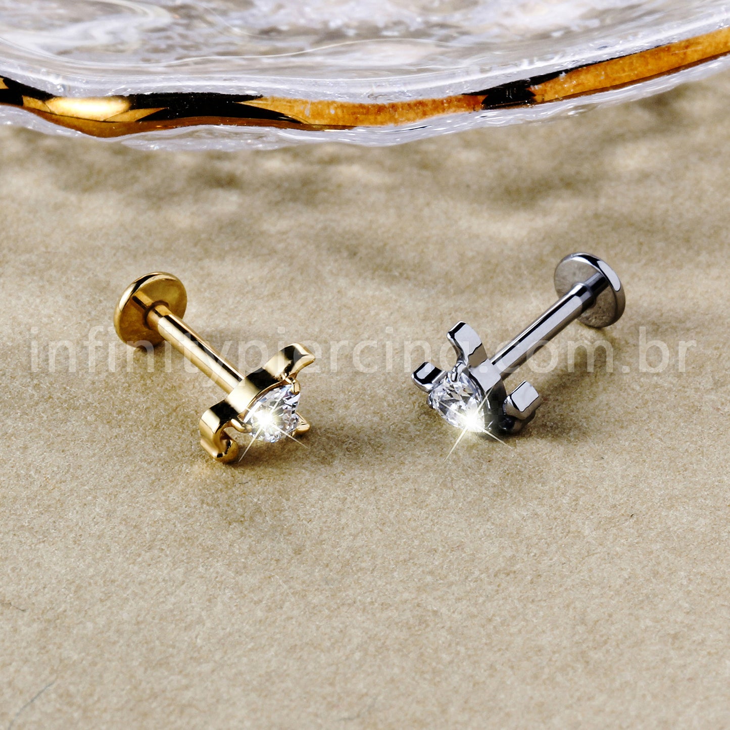 Piercing Labret Titânio Zircônia Coração Diabinho
