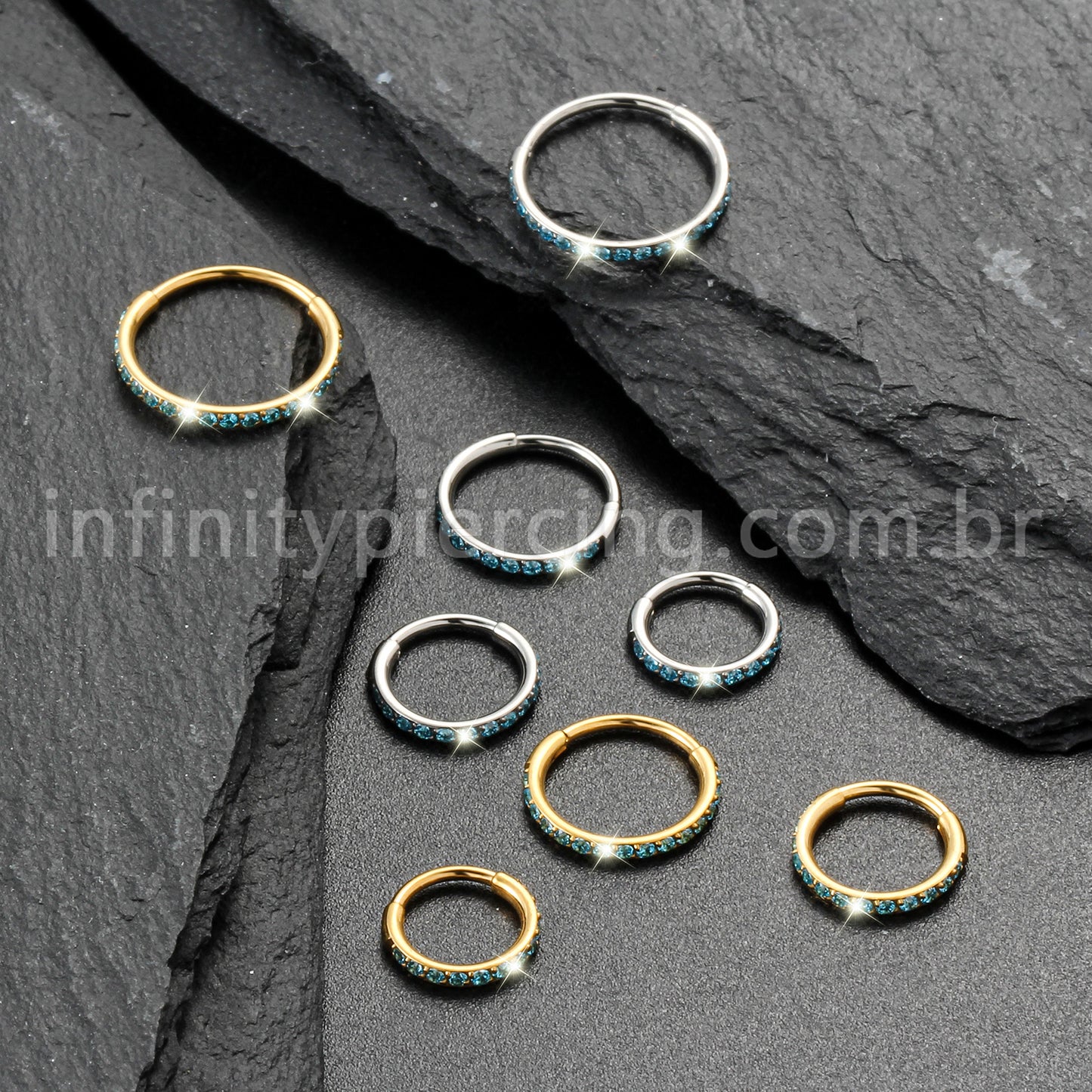Piercing Argola Segmentada Titânio 1 Fileira Zircônia Cravejada