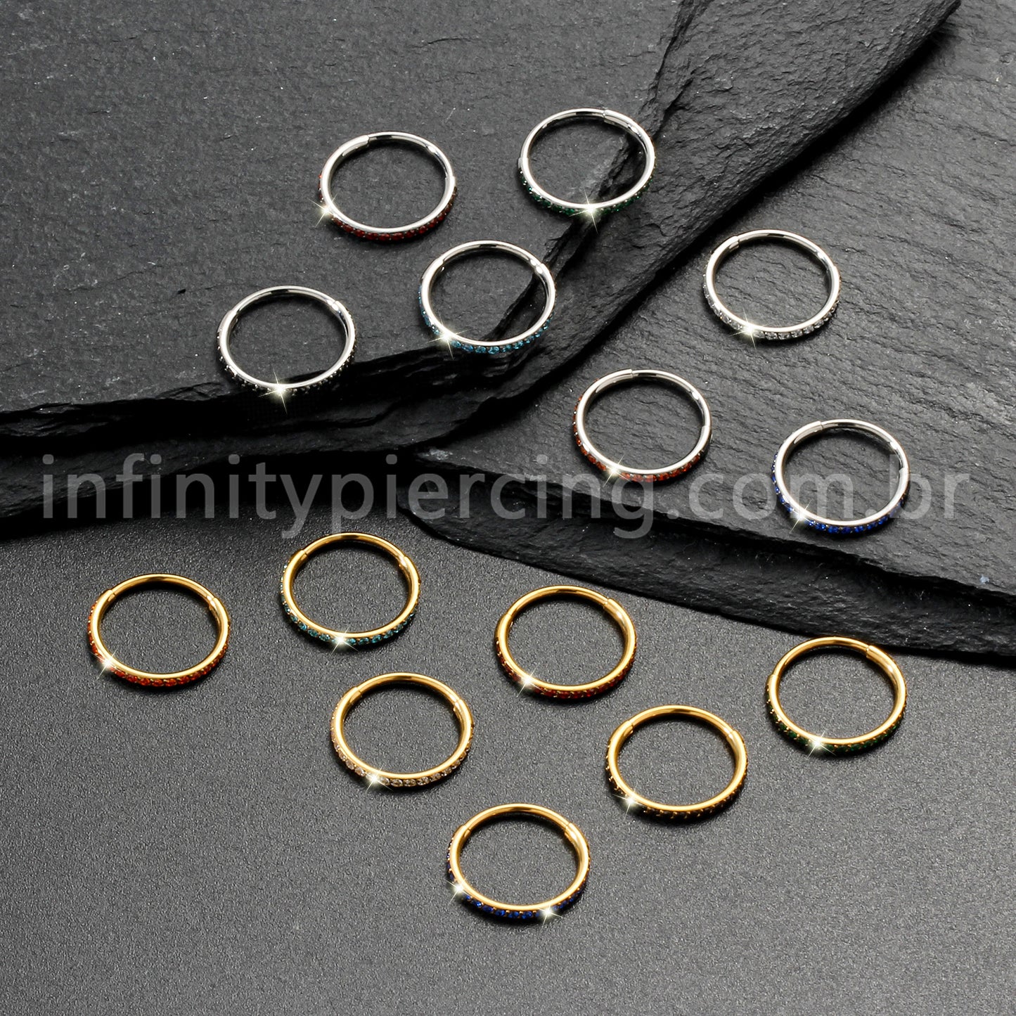 Piercing Argola Segmentada Titânio 1 Fileira Zircônia Cravejada