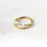 Piercing Argola Titânio Duas Fileiras Torcida/Zircônia Cravejada