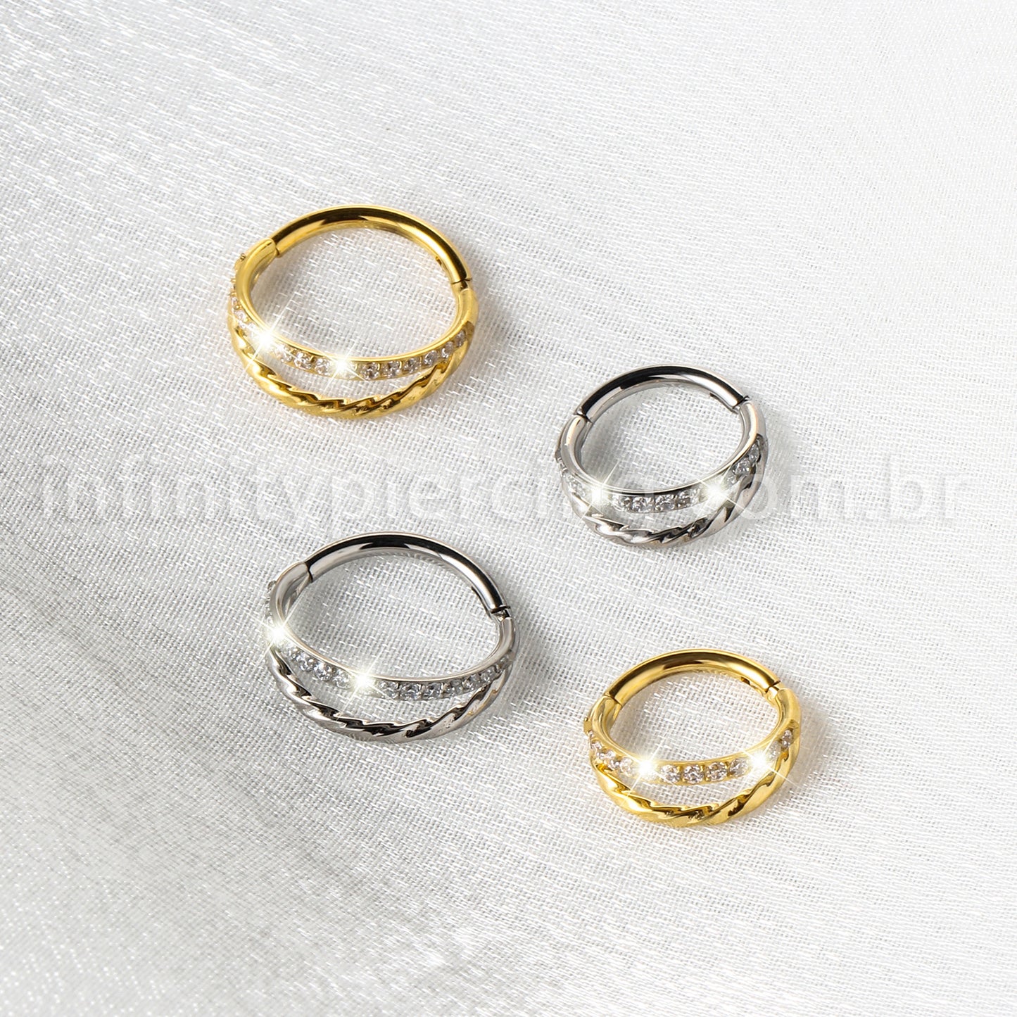 Piercing Argola Titânio Duas Fileiras Torcida/Zircônia Cravejada