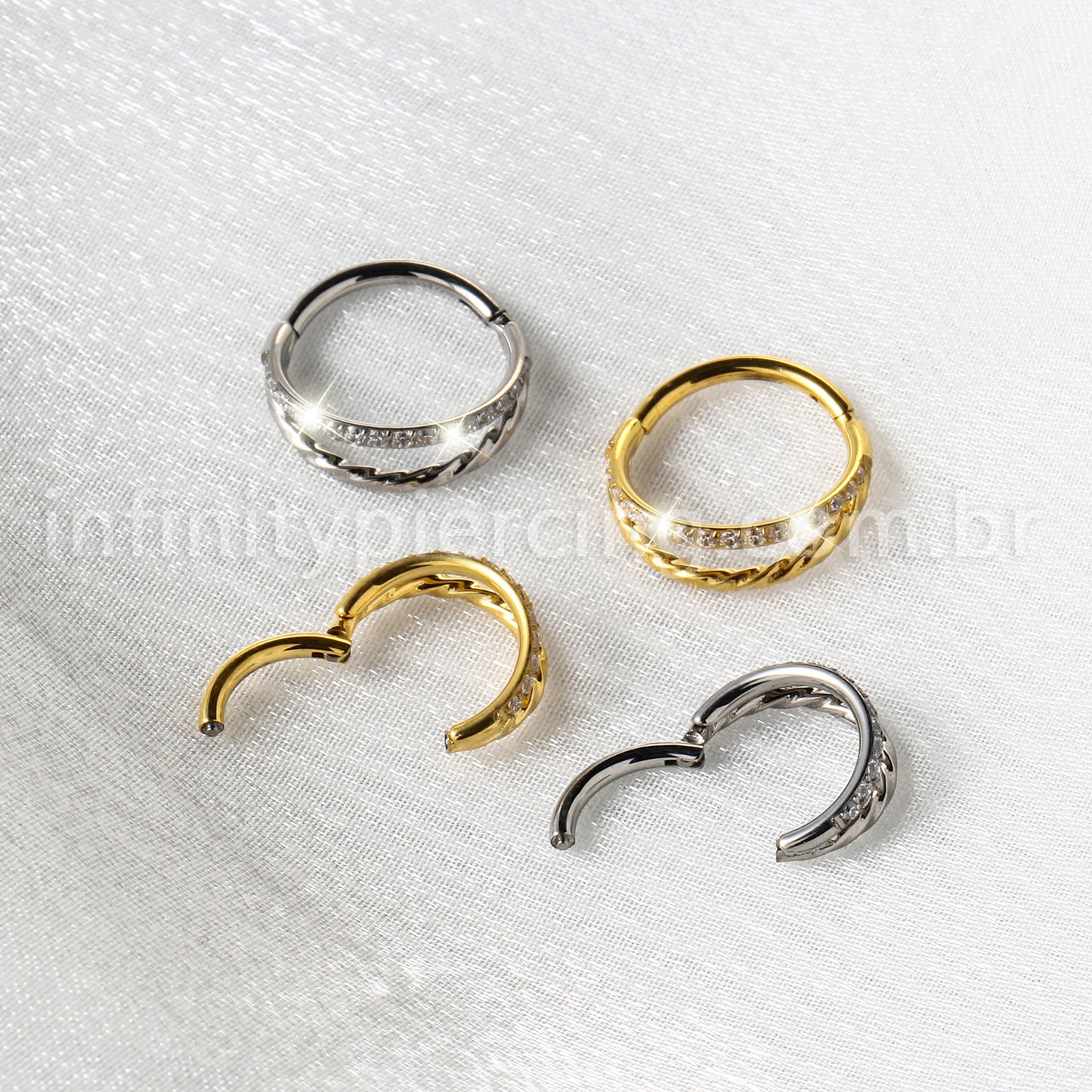 Piercing Argola Titânio Duas Fileiras Torcida/Zircônia Cravejada